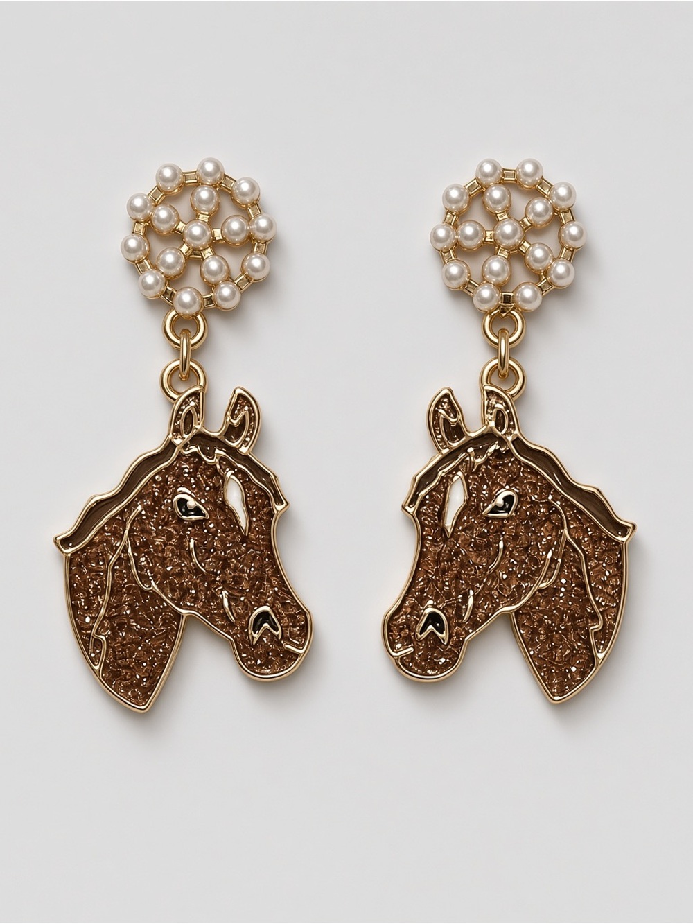 Brown horse golden stud earrings
